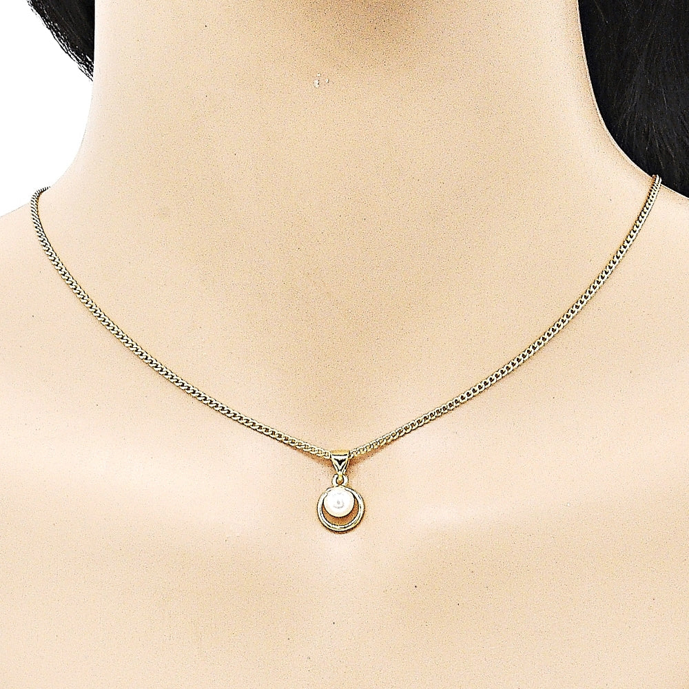 Oro Laminado Earring and Pendant Adult Set, Gold Filled Style with Ivory Pearl, Polished, Golden Finish