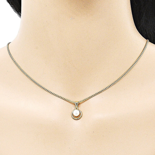 Oro Laminado Earring and Pendant Adult Set, Gold Filled Style with Ivory Pearl, Polished, Golden Finish