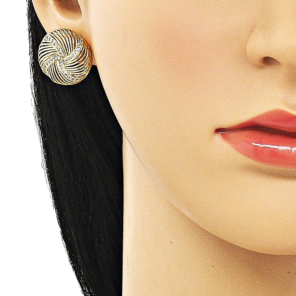 Oro Laminado Stud Earring, Gold Filled Style with White Micro Pave, Polished, Golden Finish