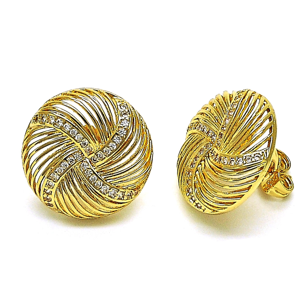 Oro Laminado Stud Earring, Gold Filled Style with White Micro Pave, Polished, Golden Finish