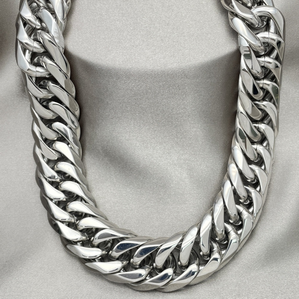 Stainless Steel Basic Necklace, Curb Design, Polished, Steel Finish