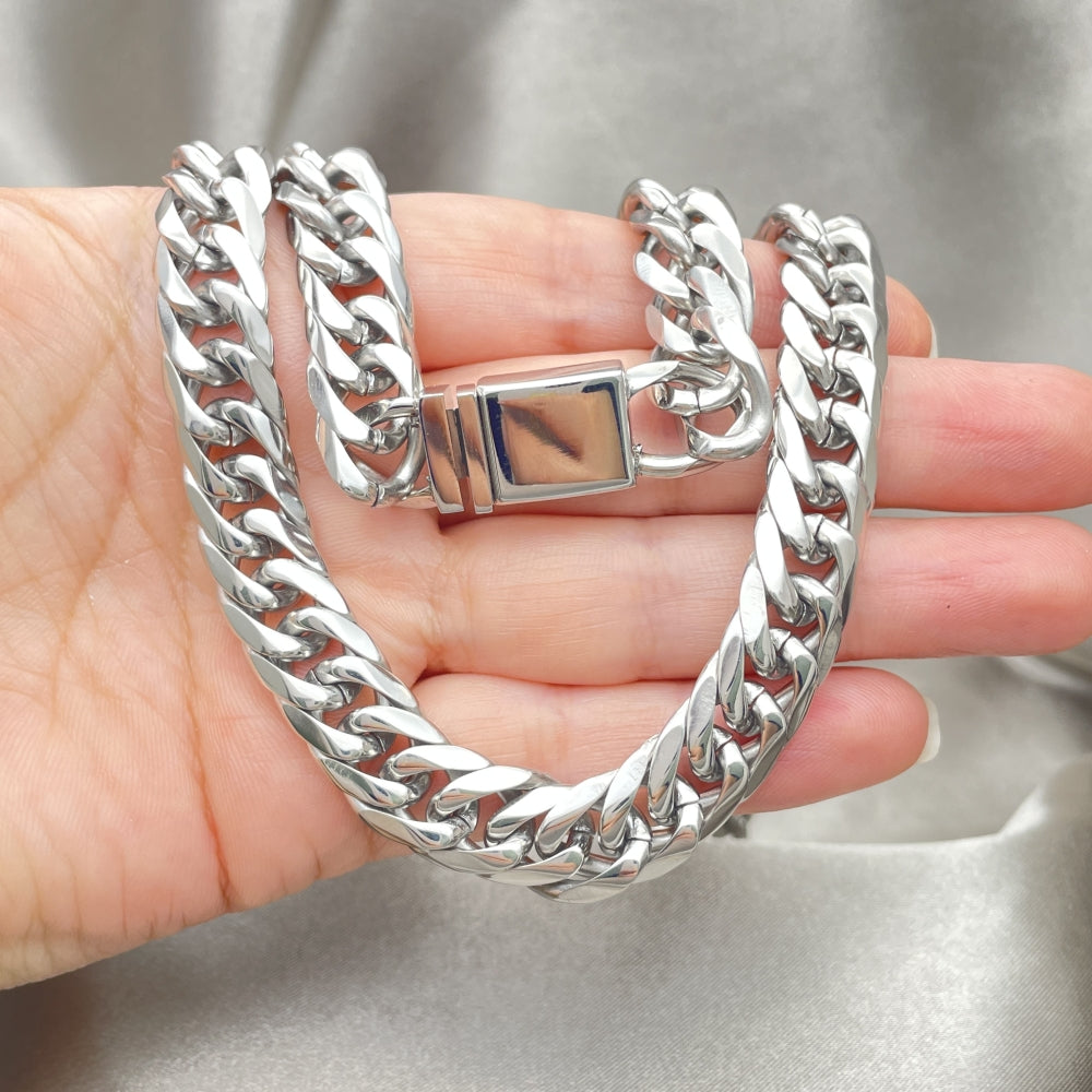 Stainless Steel Basic Necklace, Curb Design, Polished, Steel Finish
