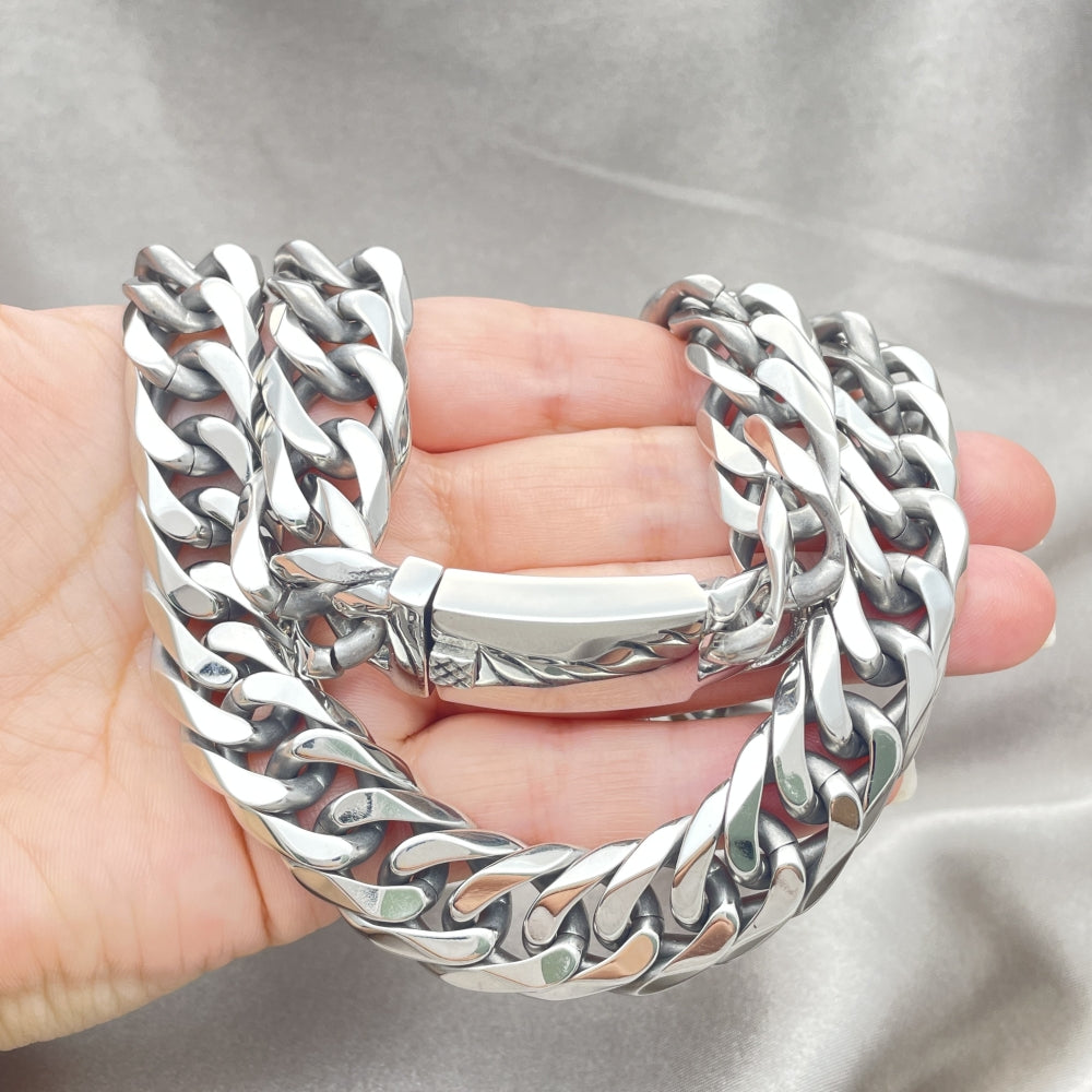 Stainless Steel Basic Necklace, Curb Design, Polished, Steel Finish
