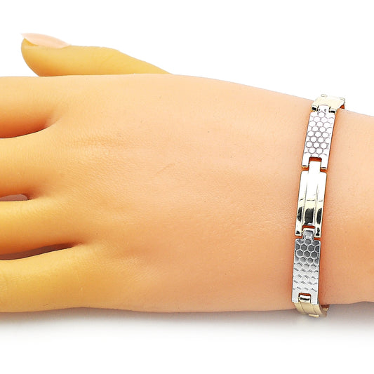 Oro Laminado Solid Bracelet, Gold Filled Style Polished, Tricolor