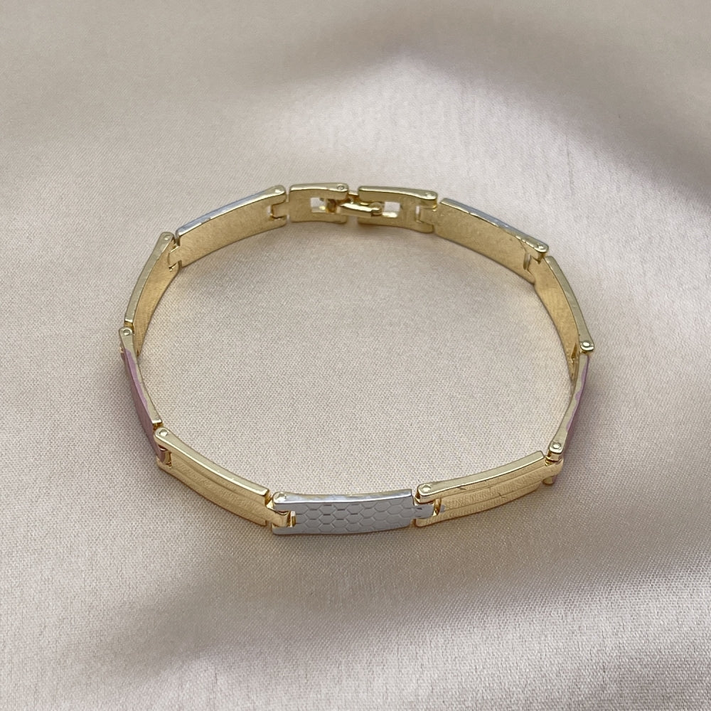 Oro Laminado Solid Bracelet, Gold Filled Style Polished, Tricolor