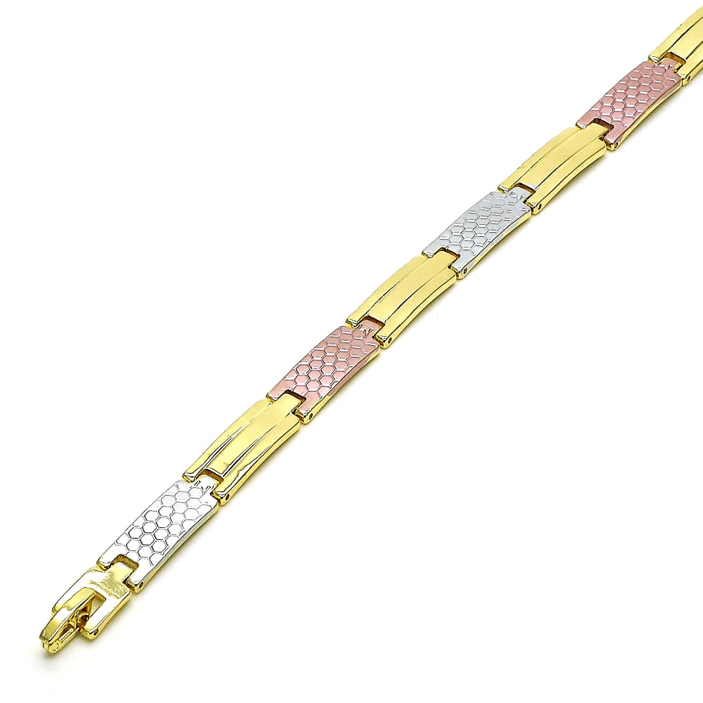 Oro Laminado Solid Bracelet, Gold Filled Style Polished, Tricolor