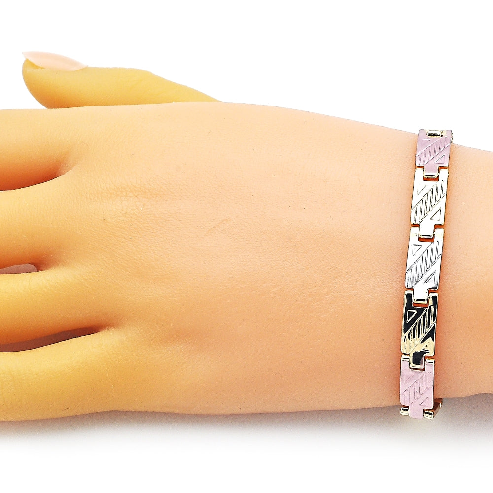 Oro Laminado Solid Bracelet, Gold Filled Style Diamond Cutting Finish, Tricolor