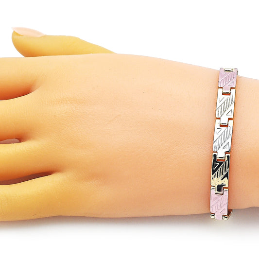 Oro Laminado Solid Bracelet, Gold Filled Style Diamond Cutting Finish, Tricolor