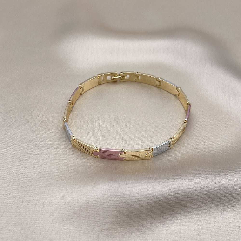 Oro Laminado Solid Bracelet, Gold Filled Style Diamond Cutting Finish, Tricolor