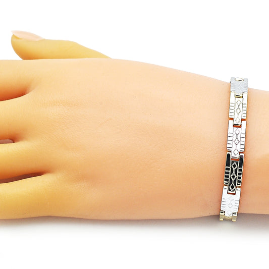 Oro Laminado Solid Bracelet, Gold Filled Style Diamond Cutting Finish, Tricolor