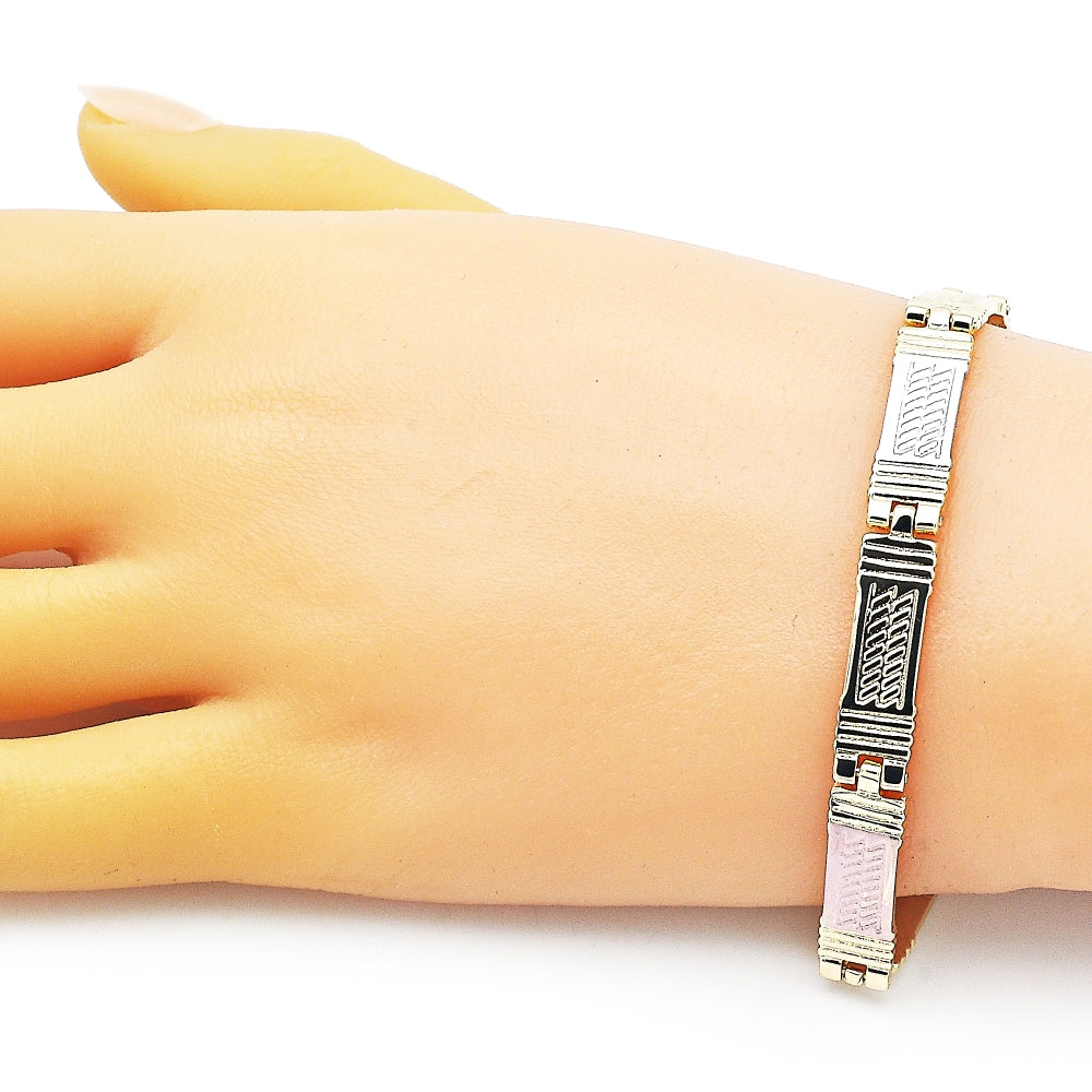 Oro Laminado Solid Bracelet, Gold Filled Style Diamond Cutting Finish, Tricolor