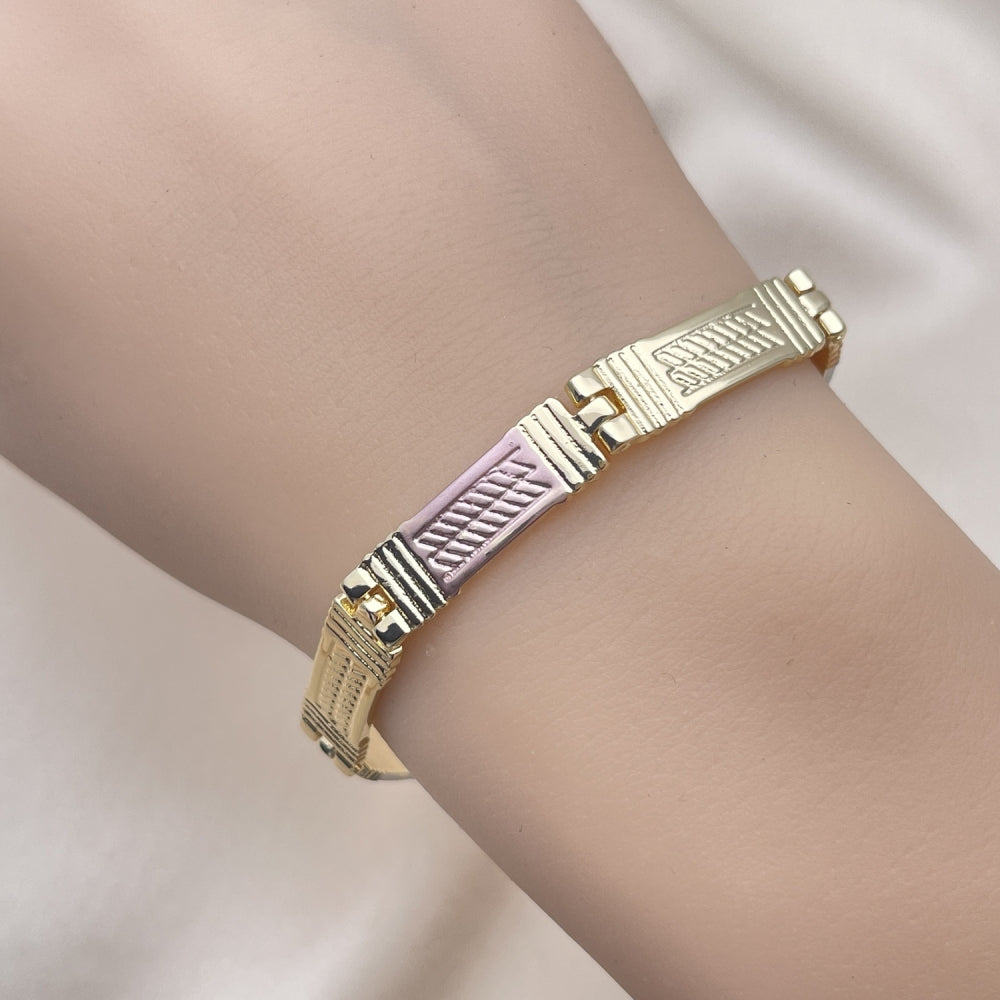 Oro Laminado Solid Bracelet, Gold Filled Style Diamond Cutting Finish, Tricolor