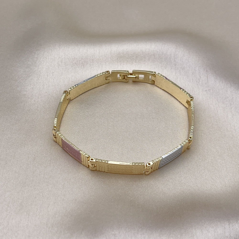 Oro Laminado Solid Bracelet, Gold Filled Style Diamond Cutting Finish, Tricolor