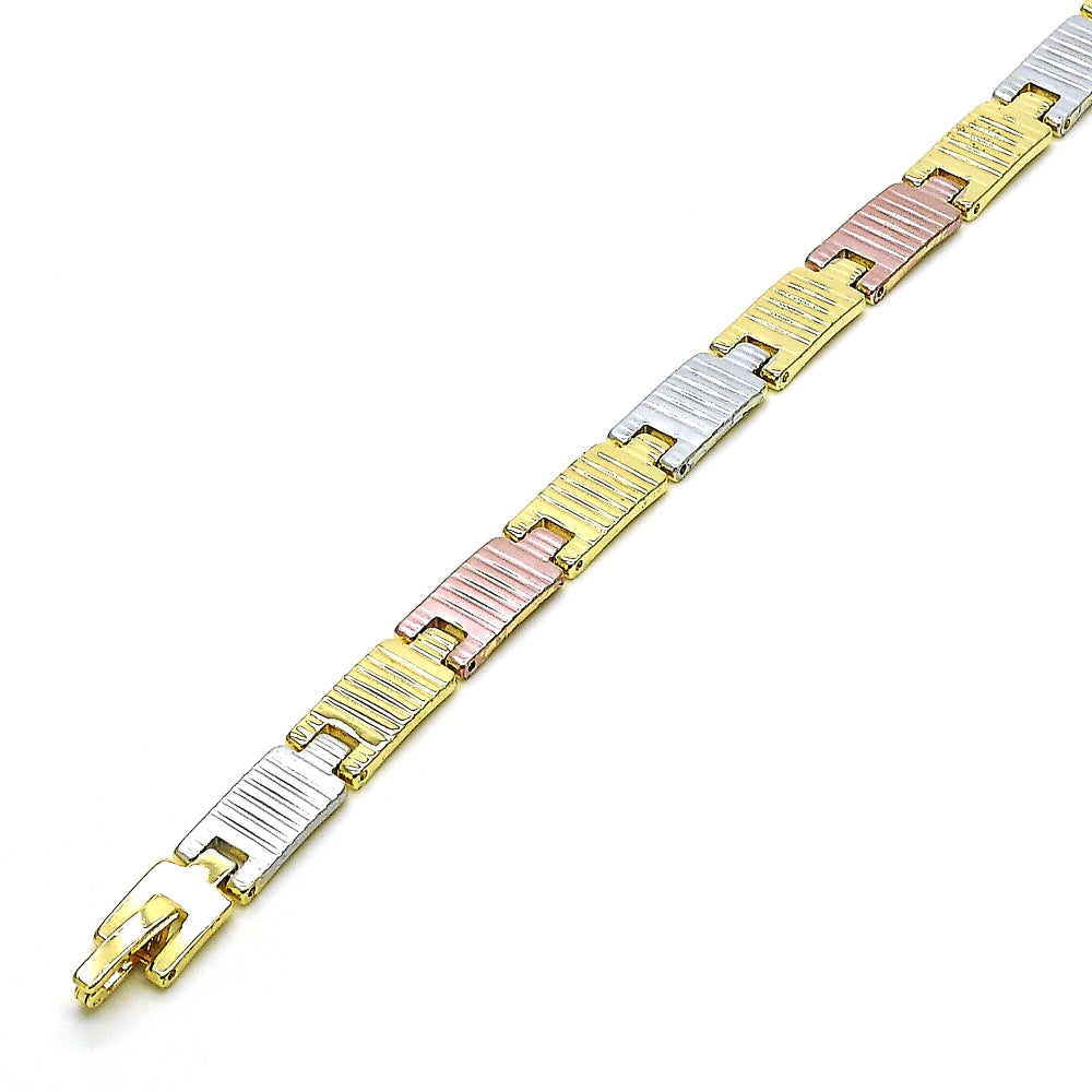 Oro Laminado Solid Bracelet, Gold Filled Style Diamond Cutting Finish, Tricolor