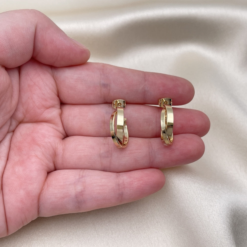 Oro Laminado Small Hoop, Gold Filled Style Twist Design, Polished, Golden Finish