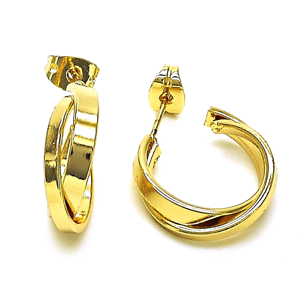Oro Laminado Small Hoop, Gold Filled Style Twist Design, Polished, Golden Finish