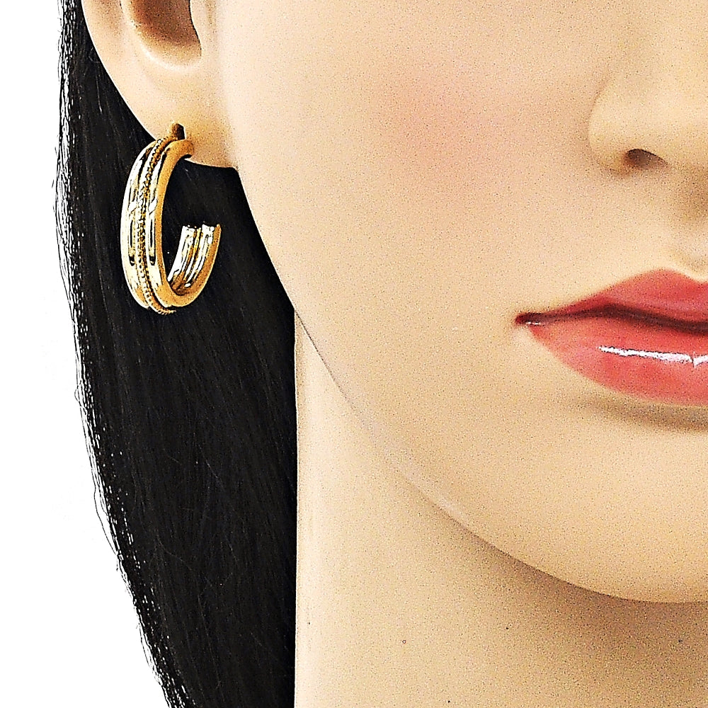 Oro Laminado Medium Hoop, Gold Filled Style Diamond Cutting Finish, Golden Finish