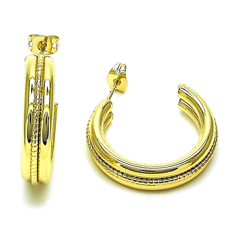 Oro Laminado Medium Hoop, Gold Filled Style Diamond Cutting Finish, Golden Finish