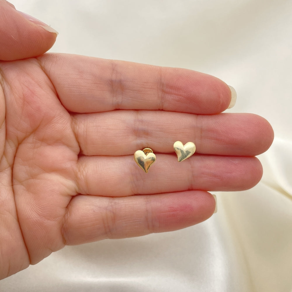 Oro Laminado Stud Earring, Gold Filled Style Heart Design, White Polished, Golden Finish