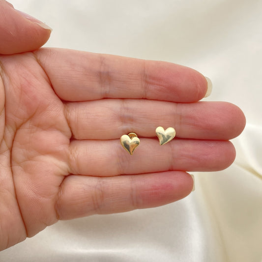 Oro Laminado Stud Earring, Gold Filled Style Heart Design, White Polished, Golden Finish