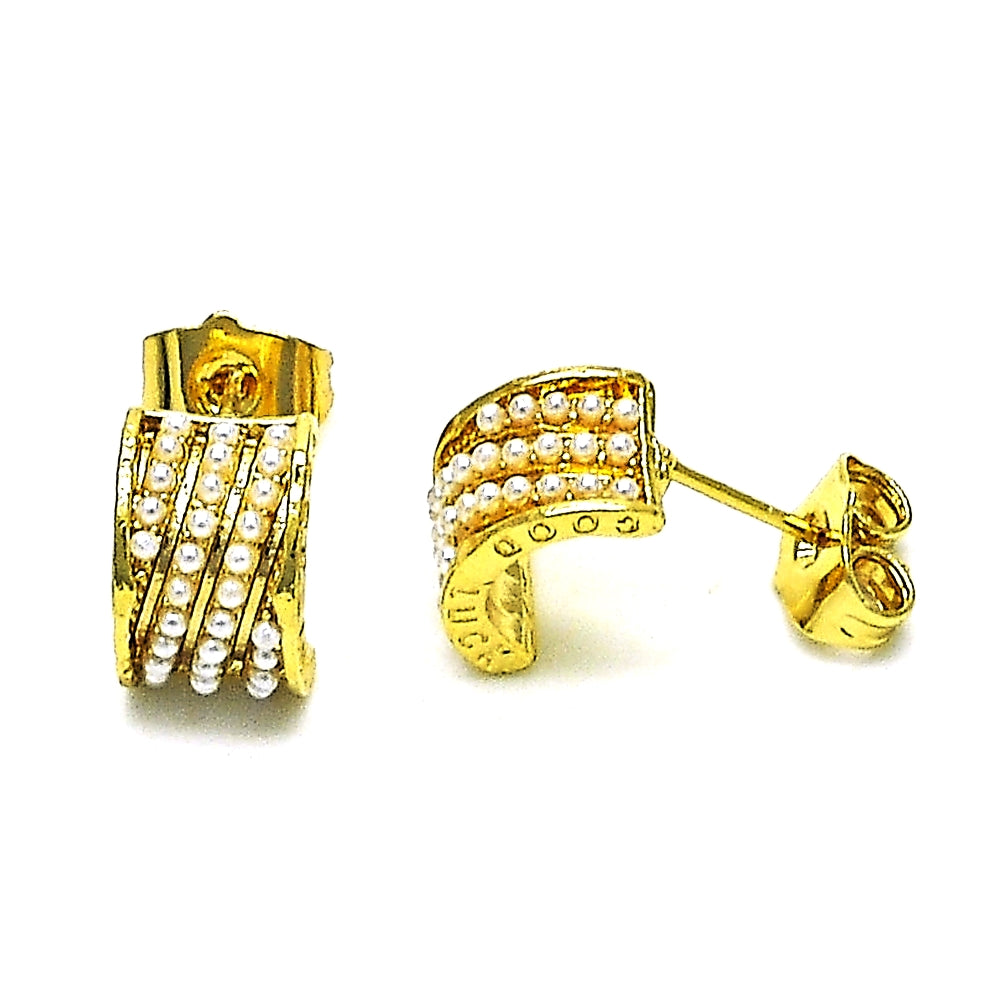 Oro Laminado Stud Earring, Gold Filled Style with Ivory Pearl, Polished, Golden Finish