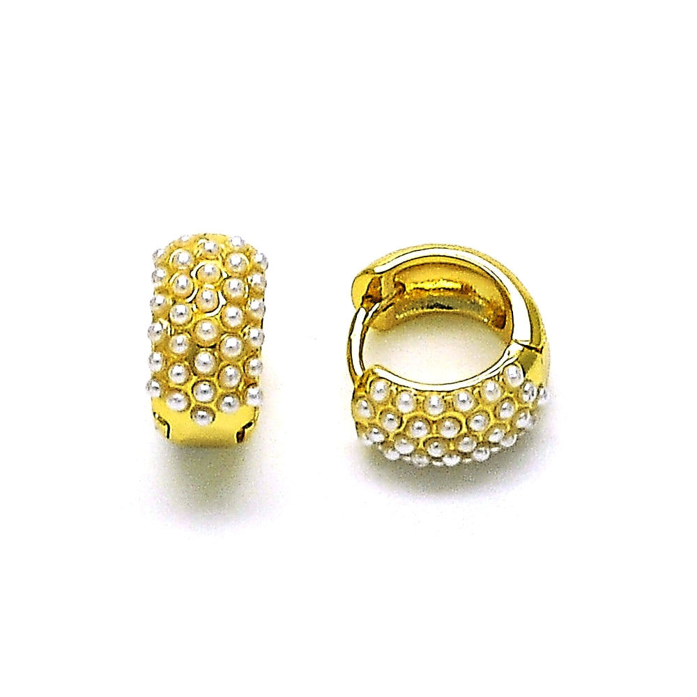 Oro Laminado Stud Earring, Gold Filled Style with Ivory Pearl, Polished, Golden Finish