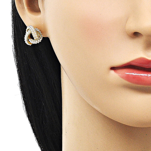 Oro Laminado Stud Earring, Gold Filled Style Love Knot Design, with Ivory Pearl, Polished, Golden Finish