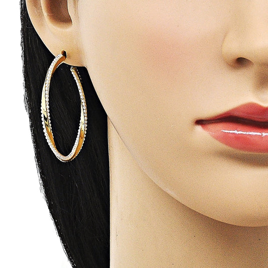 Oro Laminado Medium Hoop, Gold Filled Style Twist Design, with Ivory Pearl, Polished, Golden Finish