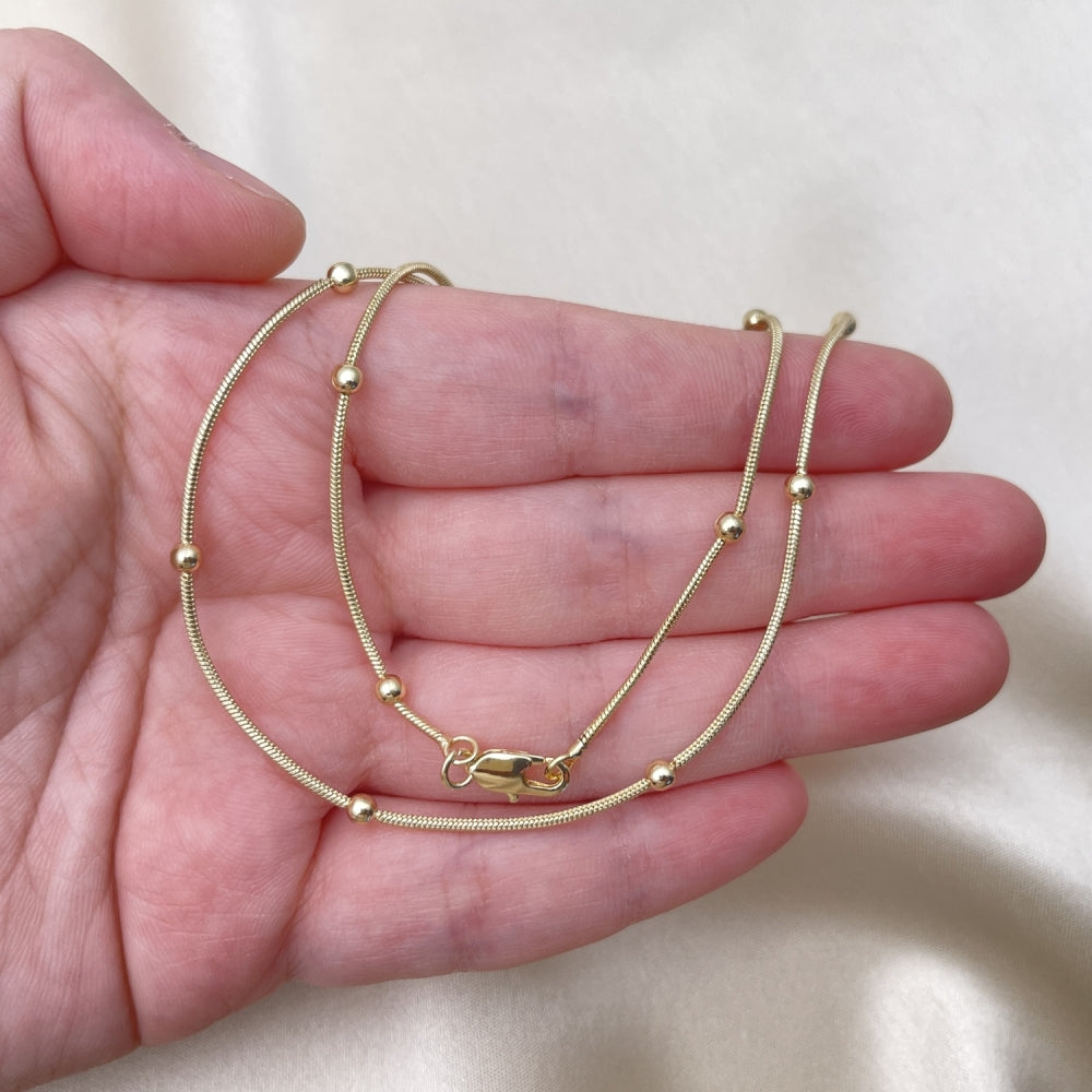 Oro Laminado Fancy Necklace, Gold Filled Style Ball and Rat Tail Design, Polished, Golden Finish