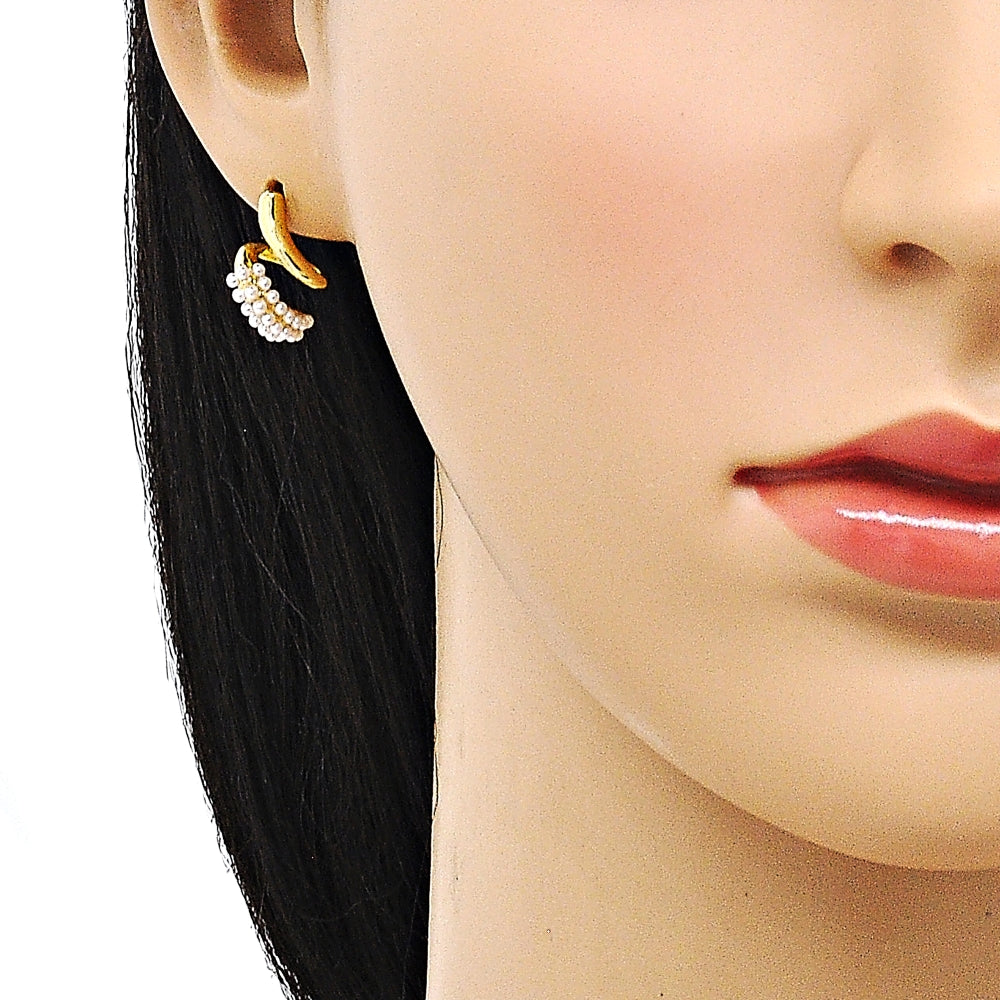 Oro Laminado Stud Earring, Gold Filled Style Snake Design, with Ivory Pearl, Polished, Golden Finish