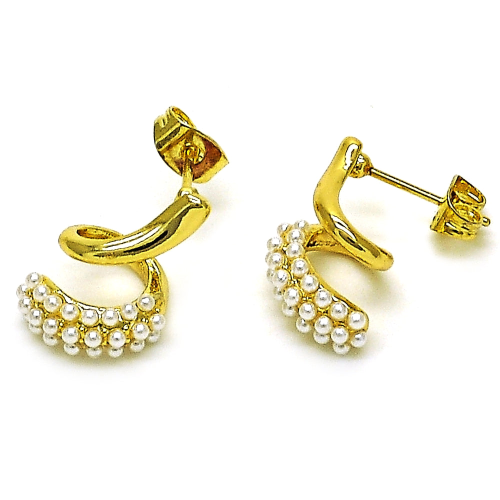 Oro Laminado Stud Earring, Gold Filled Style Snake Design, with Ivory Pearl, Polished, Golden Finish