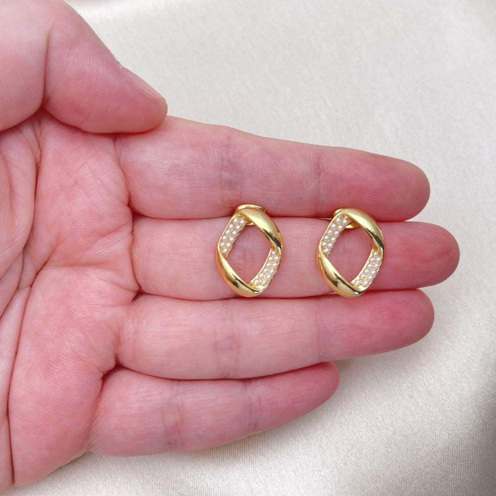 Oro Laminado Stud Earring, Gold Filled Style with Ivory Pearl, Polished, Golden Finish