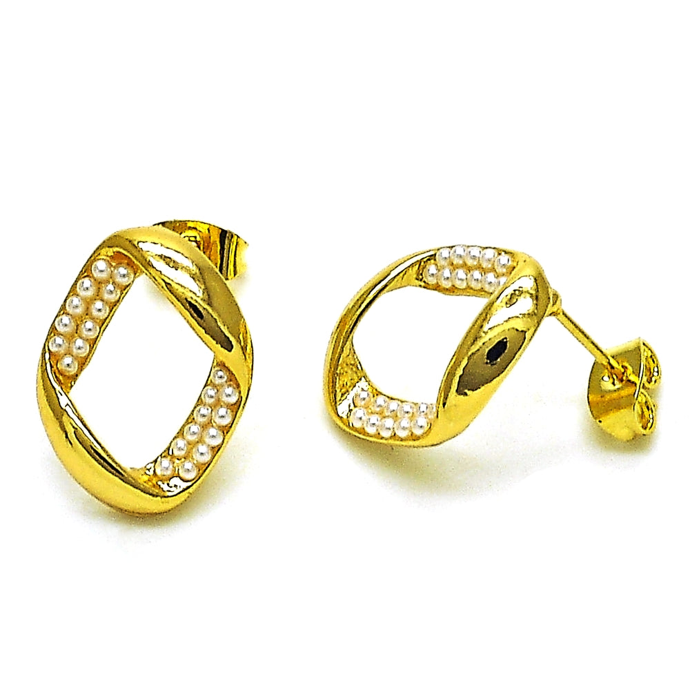 Oro Laminado Stud Earring, Gold Filled Style with Ivory Pearl, Polished, Golden Finish