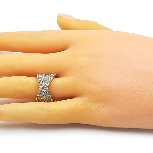 Oro Laminado Multi Stone Ring, Gold Filled Style Baguette Design, with White Cubic Zirconia and White Micro Pave, Polished, Golden Finish