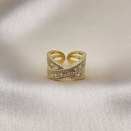 Oro Laminado Multi Stone Ring, Gold Filled Style Baguette Design, with White Cubic Zirconia and White Micro Pave, Polished, Golden Finish