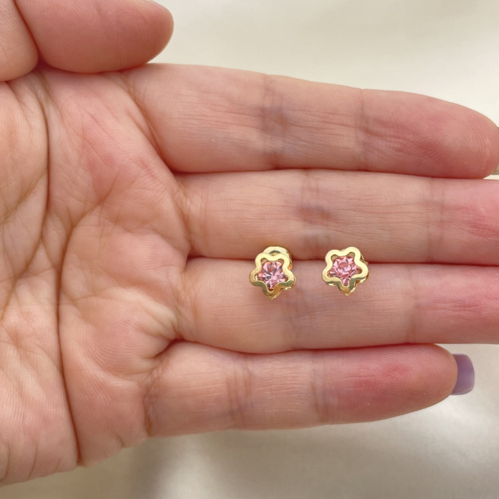 Oro Laminado Stud Earring, Gold Filled Style Star Design, with Light Rhodolite Cubic Zirconia, Polished, Golden Finish