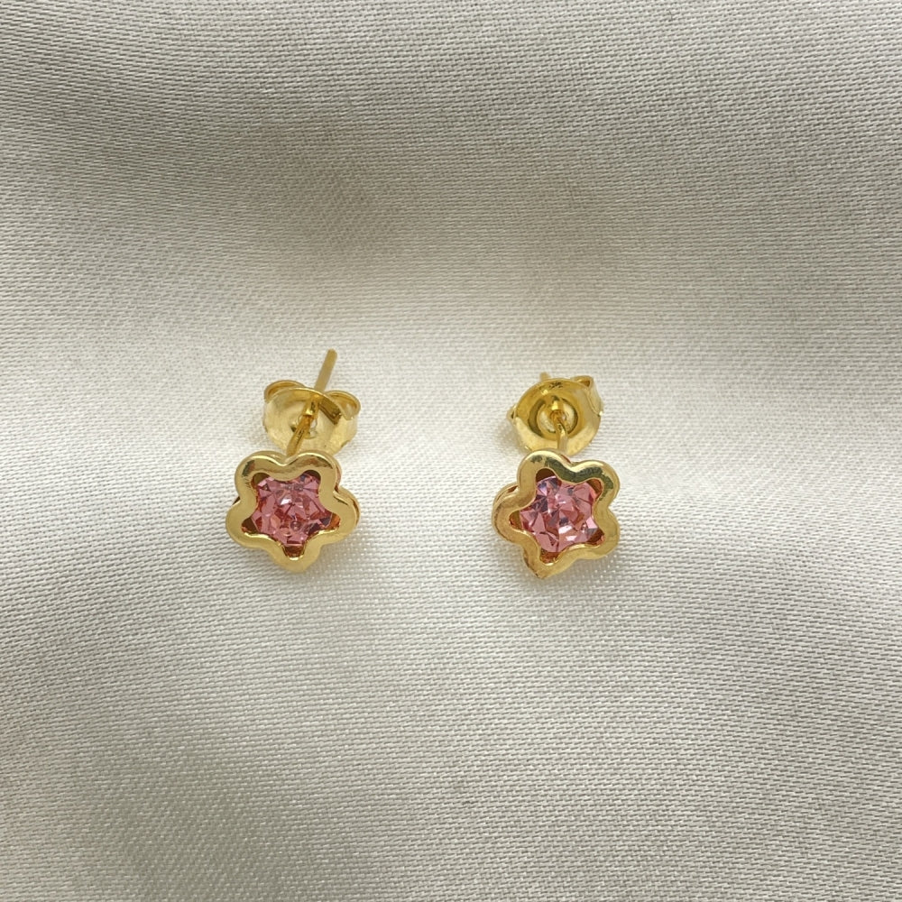Oro Laminado Stud Earring, Gold Filled Style Star Design, with Light Rhodolite Cubic Zirconia, Polished, Golden Finish