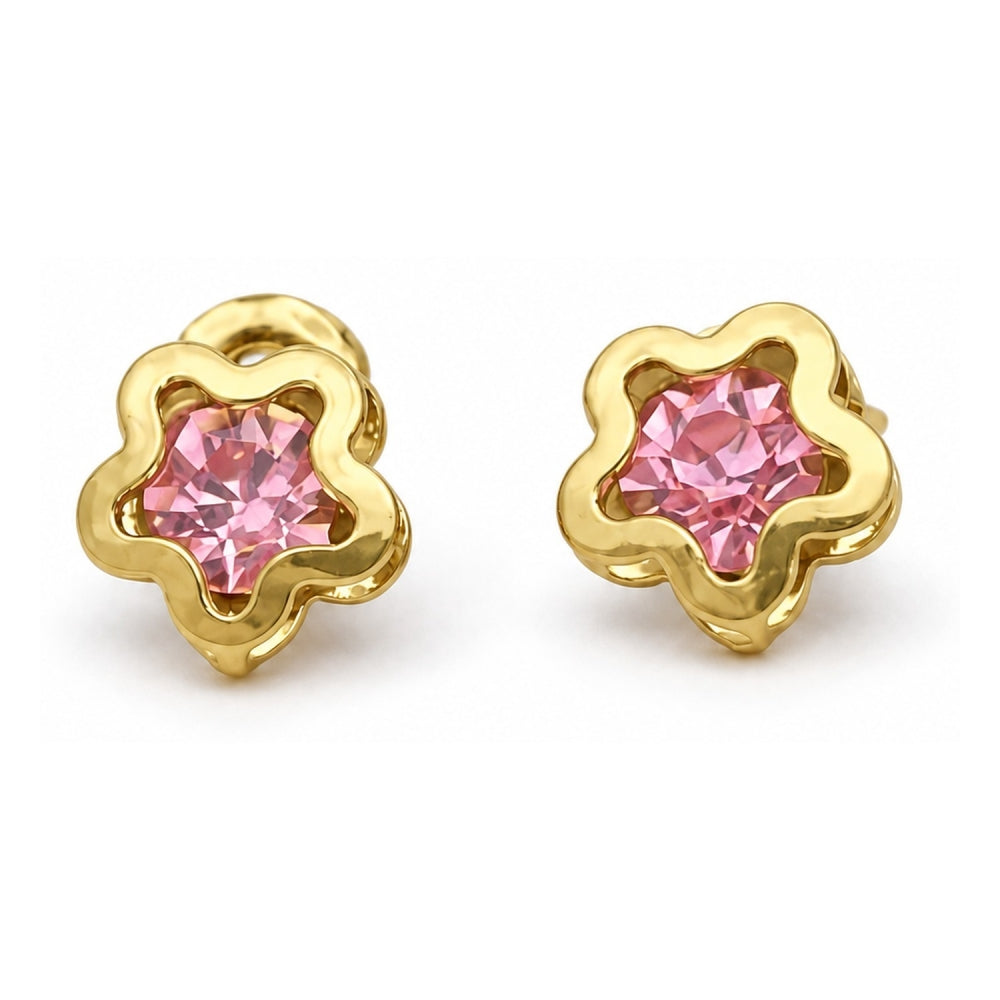 Oro Laminado Stud Earring, Gold Filled Style Star Design, with Light Rhodolite Cubic Zirconia, Polished, Golden Finish