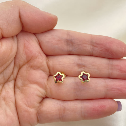 Oro Laminado Stud Earring, Gold Filled Style Star Design, with Siam Cubic Zirconia, Polished, Golden Finish