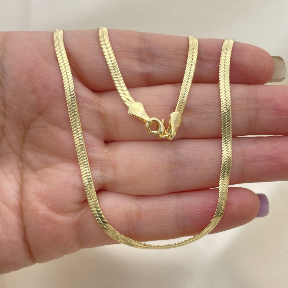 Oro Laminado Basic Necklace, Gold Filled Style Herringbone Design, Polished, Golden Finish