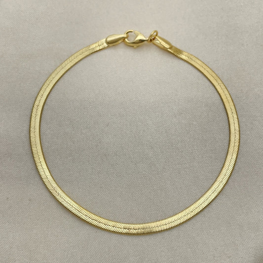 Oro Laminado Basic Bracelet, Gold Filled Style Herringbone Design, Polished, Golden Finish