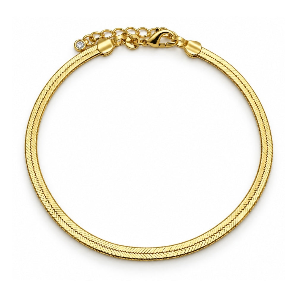Oro Laminado Basic Bracelet, Gold Filled Style Herringbone Design, Polished, Golden Finish