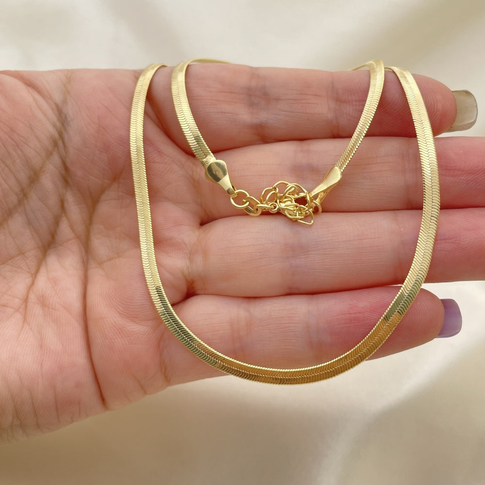 Oro Laminado Basic Necklace, Gold Filled Style Herringbone Design, Polished, Golden Finish
