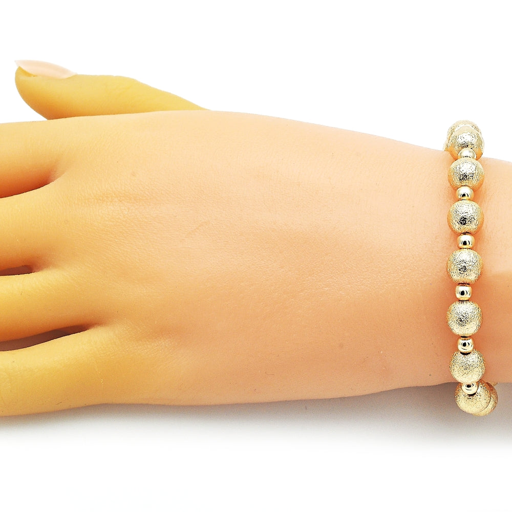 Oro Laminado Fancy Bracelet, Gold Filled Style Ball Design, Matte Finish, Golden Finish
