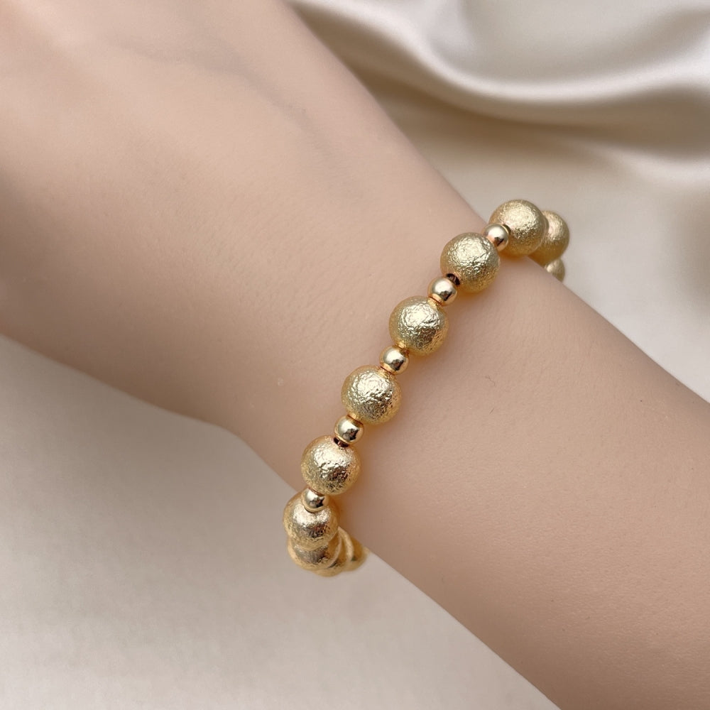 Oro Laminado Fancy Bracelet, Gold Filled Style Ball Design, Matte Finish, Golden Finish