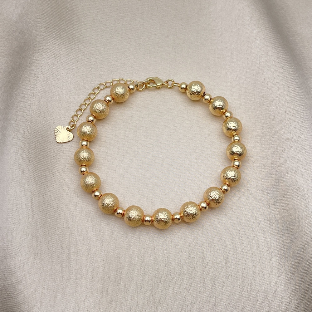 Oro Laminado Fancy Bracelet, Gold Filled Style Ball Design, Matte Finish, Golden Finish