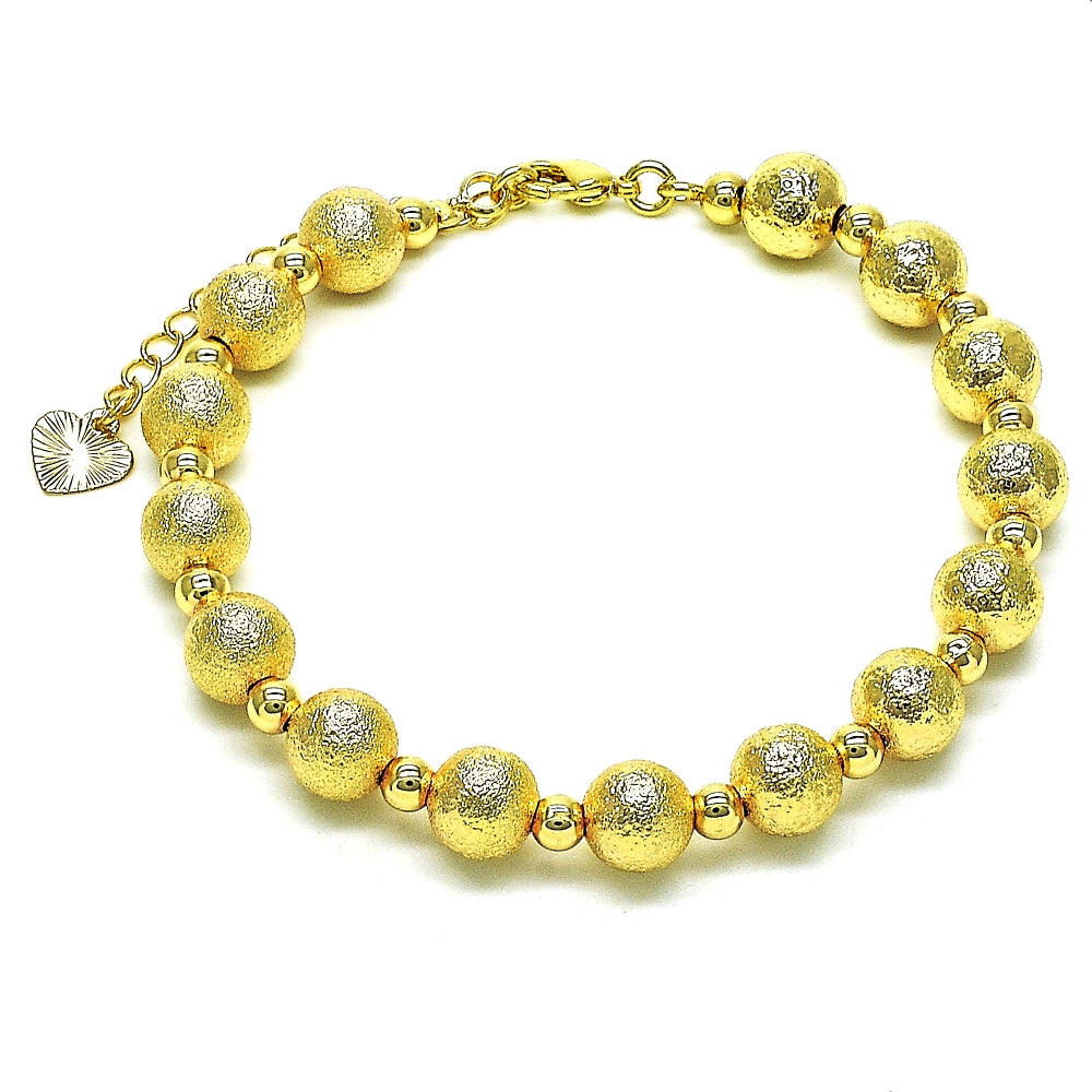 Oro Laminado Fancy Bracelet, Gold Filled Style Ball Design, Matte Finish, Golden Finish