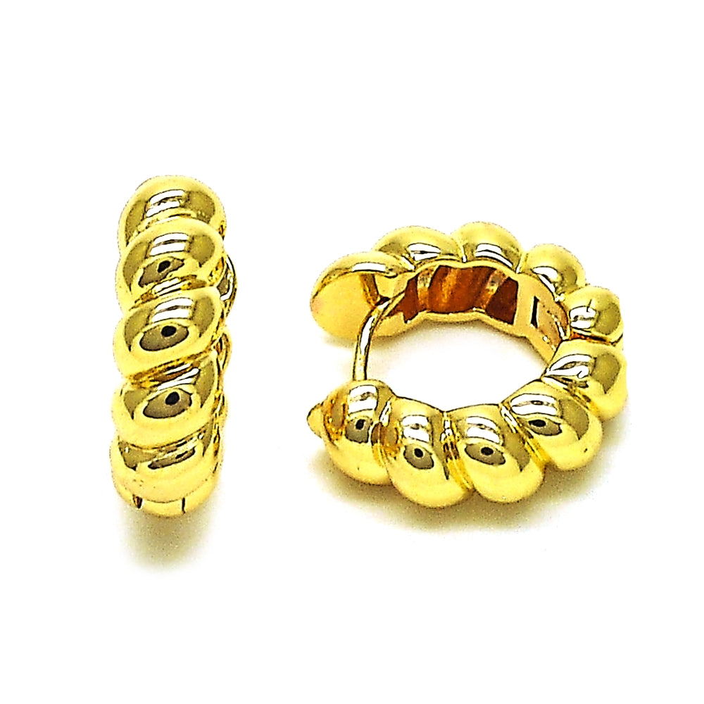 Oro Laminado Huggie Hoop, Gold Filled Style Rope and Twist Design, Polished, Golden Finish