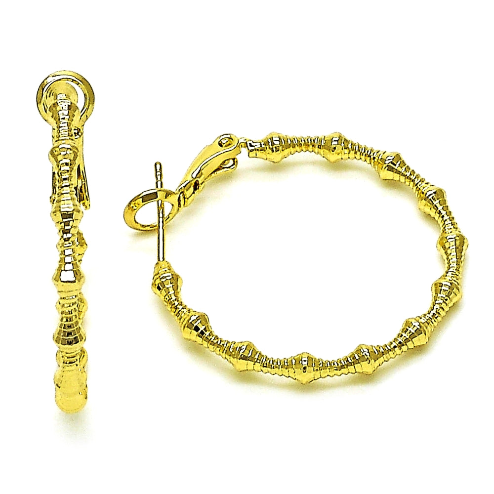 Oro Laminado Medium Hoop, Gold Filled Style Bamboo Design, Diamond Cutting Finish, Golden Finish