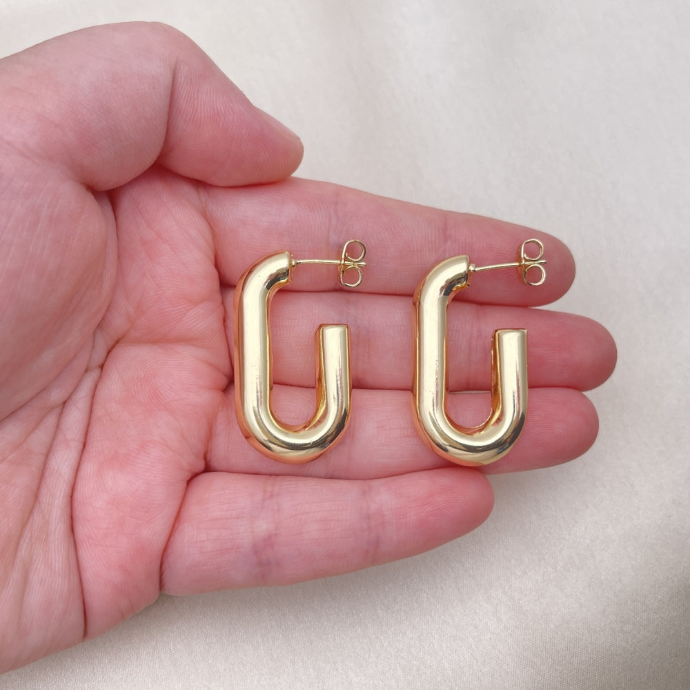 Oro Laminado Stud Earring, Gold Filled Style Hollow Design, Polished, Golden Finish